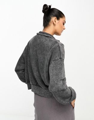 Stradivarius zip through hoodie in black wash