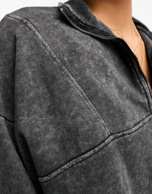 Stradivarius zip through hoodie in black wash