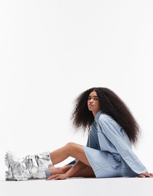 ASOS DESIGN oversized shirt dress with cape sleeves in blue stripe