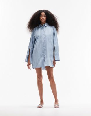 ASOS DESIGN oversized shirt dress with cape sleeves in blue stripe