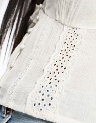 ASOS DESIGN crinkle blouse with lace inserts