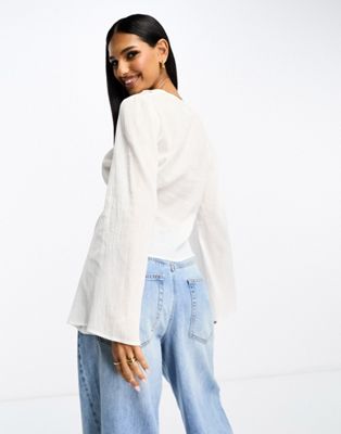 ASOS DESIGN crinkle blouse with lace inserts