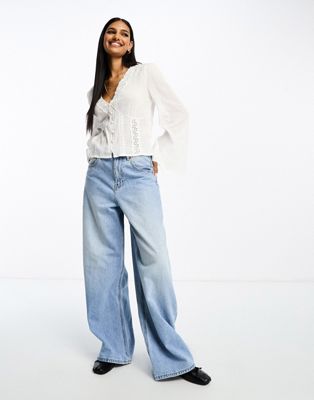 ASOS DESIGN crinkle blouse with lace inserts