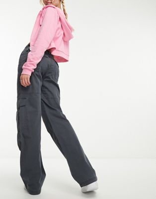 Pull&Bear adjustable waist cargo pants in gunmetal gray