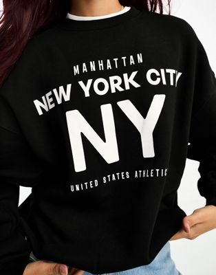 Bershka 'NYC' oversized sweatshirt in black