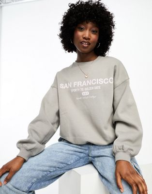 Bershka 'San Francisco' oversized sweatshirt in pale gray