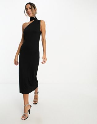 ASOS DESIGN halter shoulder midi dress in black