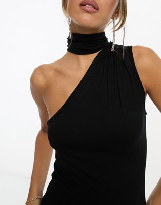 ASOS DESIGN halter shoulder midi dress in black