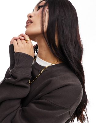 Pull&Bear oversized sweatshirt dress in chocolate brown