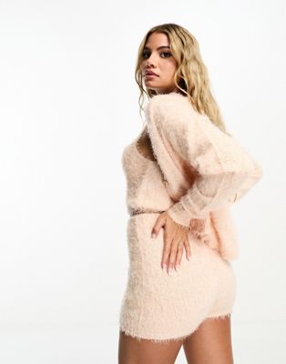 Threadbare Skylar crop top, cardigan and shorts set in peach blush