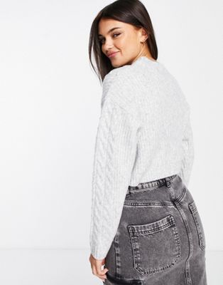 Miss Selfridge heritage chunky cable sweater in gray
