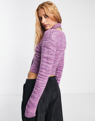 Reclaimed Vintage twist front crop sweater with skinny scarf in purple
