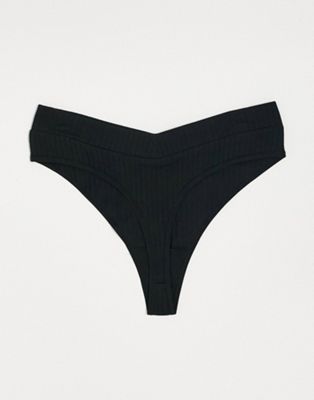 Lindex Vera 3-pack rib V front high waist high leg thong in neutral combo