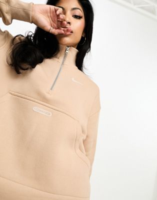 Nike Swish fleece 1/4 zip sweatshirt in brown