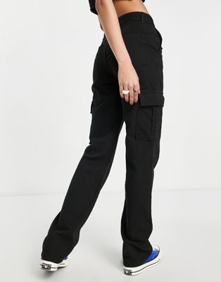 Stradivarius Tall straight leg cargo pants in black
