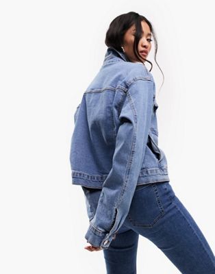 ASOS DESIGN western denim jacket in midwash blue