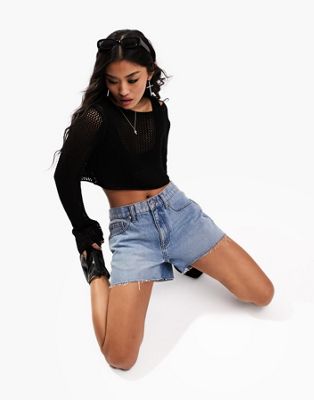 ASOS DESIGN denim 'relaxed' shorts in midwash blue