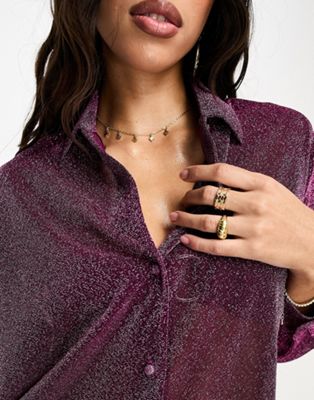 ASOS DESIGN glitter beach shirt in pink