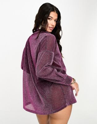 ASOS DESIGN glitter beach shirt in pink