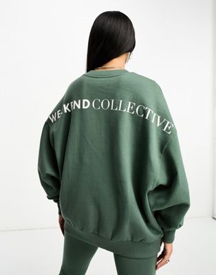 ASOS Weekend Collective oversized sweatshirt with large back logo in khaki