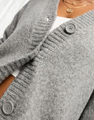 ASOS DESIGN boyfriend cardigan with button front in gray