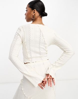 Miss Selfridge mix texture long sleeve top in ivory - part of a set