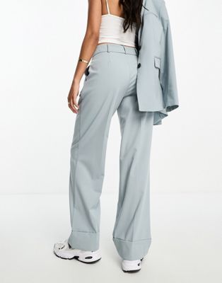 Pull&Bear darted wide leg tailored pants in pale blue