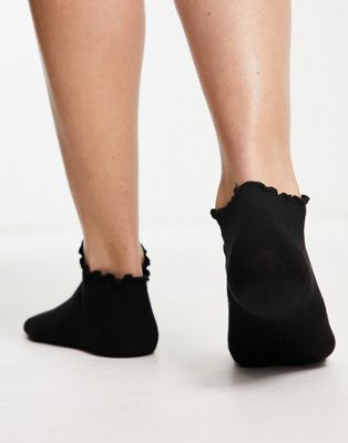 Lindex 4-pack ribbed footsie socks with frill edge in gray and black