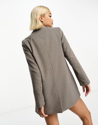 Only double breasted blazer in brown check