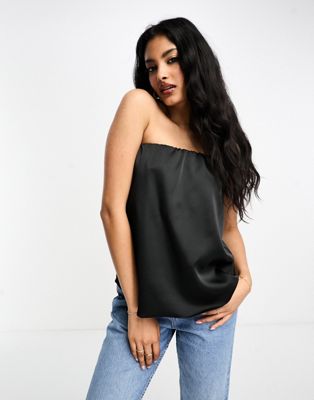River Island satin bandeau top in black
