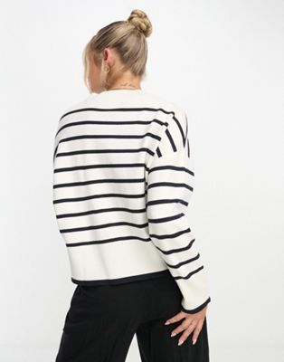 Mango crew neck striped sweater in navy
