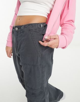 Pull&Bear adjustable waist cargo pants in gunmetal gray