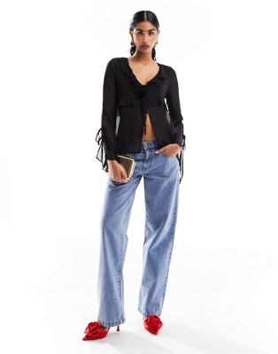 Miss Selfridge sheer chiffon corsage blouse in black
