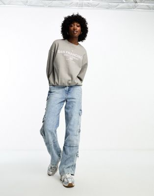 Bershka 'San Francisco' oversized sweatshirt in pale gray