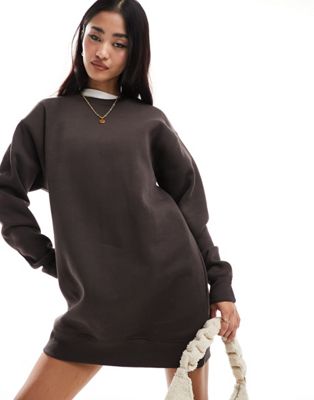 Pull&Bear oversized sweatshirt dress in chocolate brown